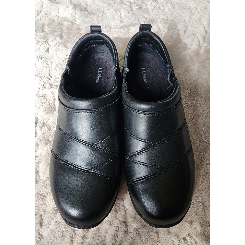 L.L. Bean Womens Comfort Mocs Black Leather Slip On Shoes 7 Wide